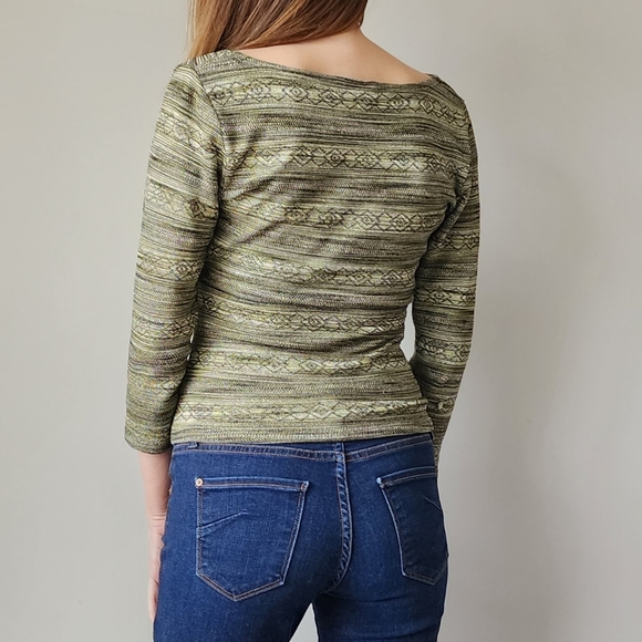 Y2K Mandee Crossover Surplice Top M Green Striped - Picture 3 of 9